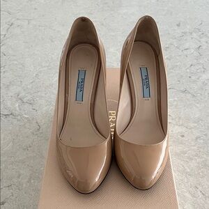 Prada Women's Beige Patent Leather Heels